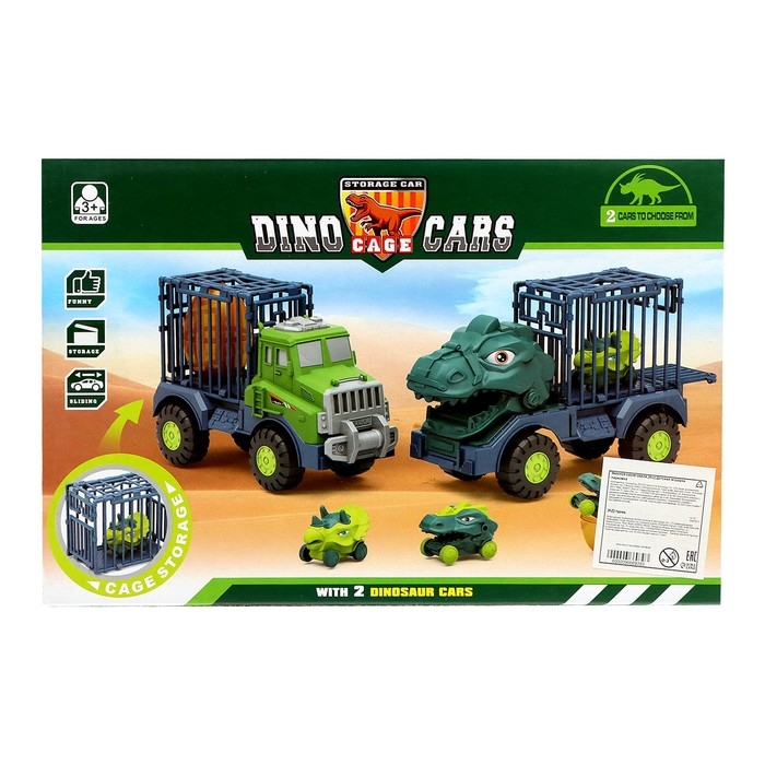 Грузовик-парковка &laquo;ДиноTruck&raquo;, 2 машинки-динозавра в клетке