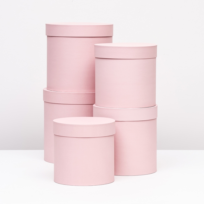 Набор круглых коробок 5 в 1 Набор круглых коробок 5 в 1 "Краски", пыльная роза, 25 х 25 х 25 - 19 х 19 х 19 см