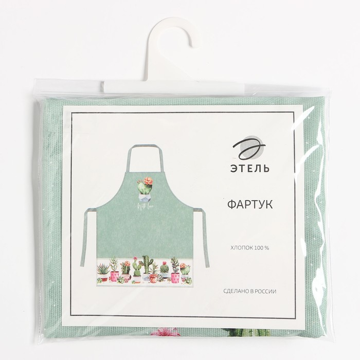 Фартук "Этель" Кактусы 70х60 см см, 100% хлопок, рогожка 160 гр/м2