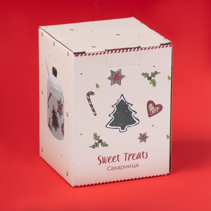 Сахарница новогодняя Доляна Sweet Treats, 270 мл, 8,1&times;10,6 см, керамика, цвет белый