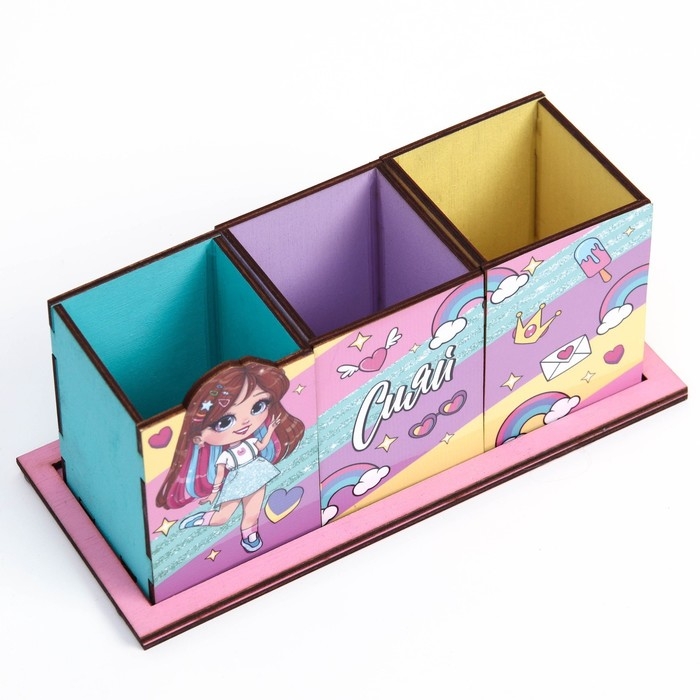 Органайзер для канцелярии &laquo;Сияй&raquo; девочка, 6,5 х 6,5 х 12,2 см