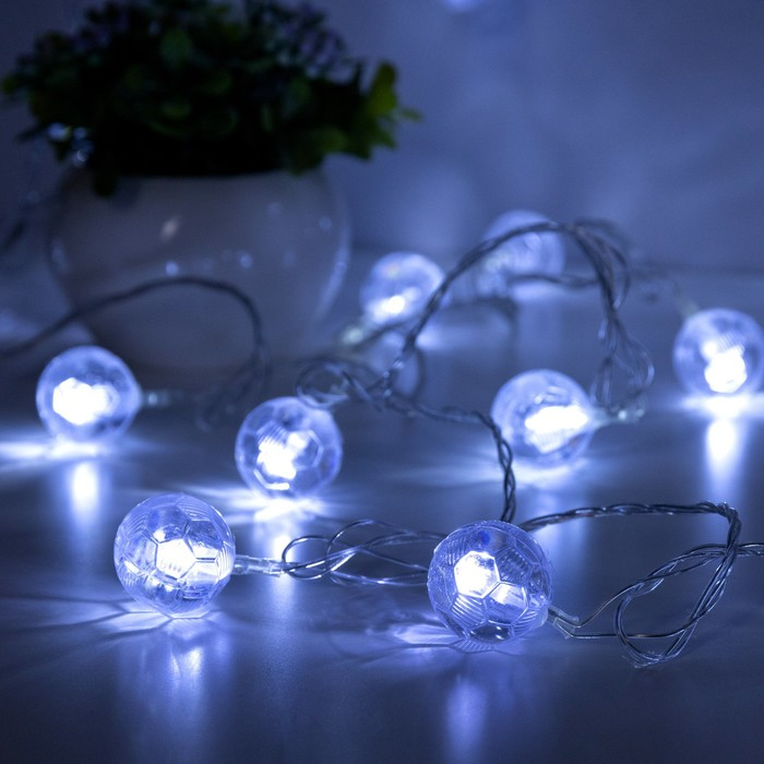 Гирлянда &laquo;Нить&raquo; 5 м с насадками &laquo;Футбольный мяч&raquo;, IP20, прозрачная нить, 20 LED, свечение белое, 8 режимов, 220 В
