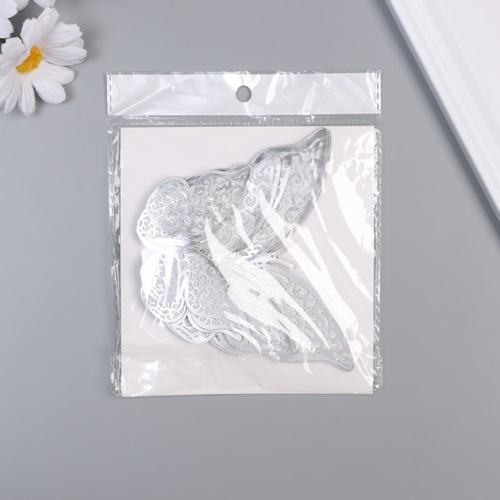 Наклейка бумага, пластик "Цветочные бабочки серебро" блёстки набор 12 шт 12 см, 10 см 8 см   1052426