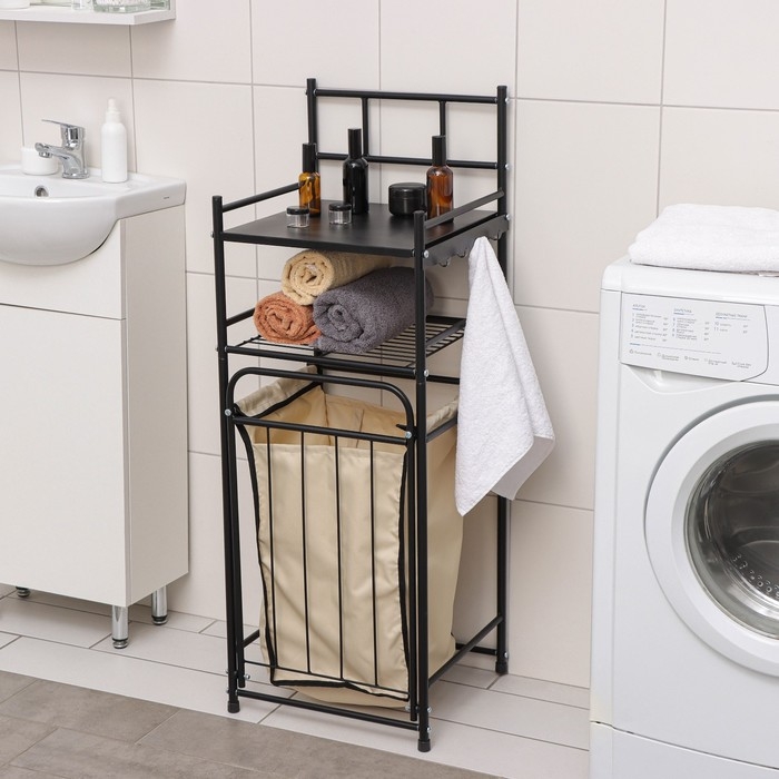Стеллаж с корзиной для белья 2-х ярусный, 38&times;35&times;105 см, цвет чёрный