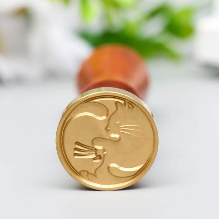 Печать для сургуча с деревянной ручкой Печать для сургуча с деревянной ручкой "Инь-ян - кошки" 9х3х3 см