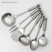 Набор кухонных принадлежностей «Стандарт», 6 предметов, на подвесе, цвет серебряный Набор кухонных принадлежностей «Стандарт», 6 предметов, на подвесе, цвет серебряный