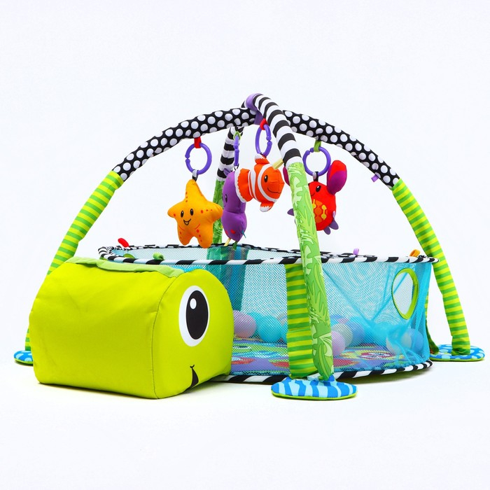 Развивающий коврик 3 в 1 &laquo;Черепаха&raquo;, 68x68 см, 30 цветных шариков, 4 игрушки, Крошка Я