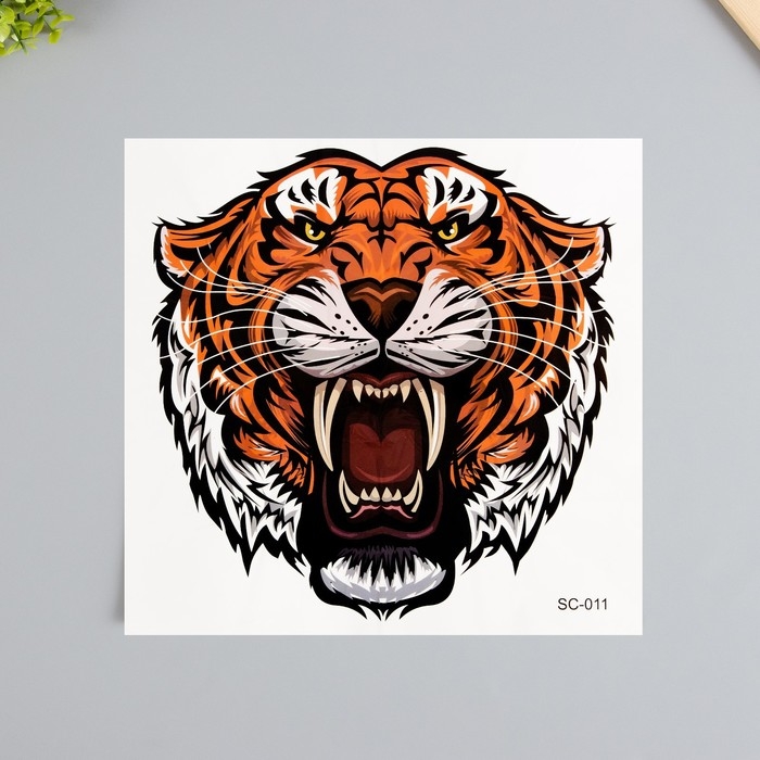 Татуировка на тело цветная Татуировка на тело цветная "Тигр с клыками" 38х24 см