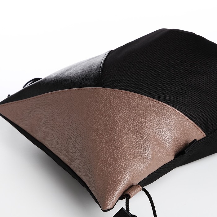 Сумка для обуви, отдел на шнурке, TEXTURA, цвет чёрный/бежевый Сумка для обуви, отдел на шнурке, TEXTURA, цвет чёрный/бежевый