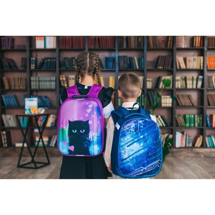 Рюкзак каркасный школьный, 37 х 28 х 19 см, Calligrata К "Крутой космос", синий