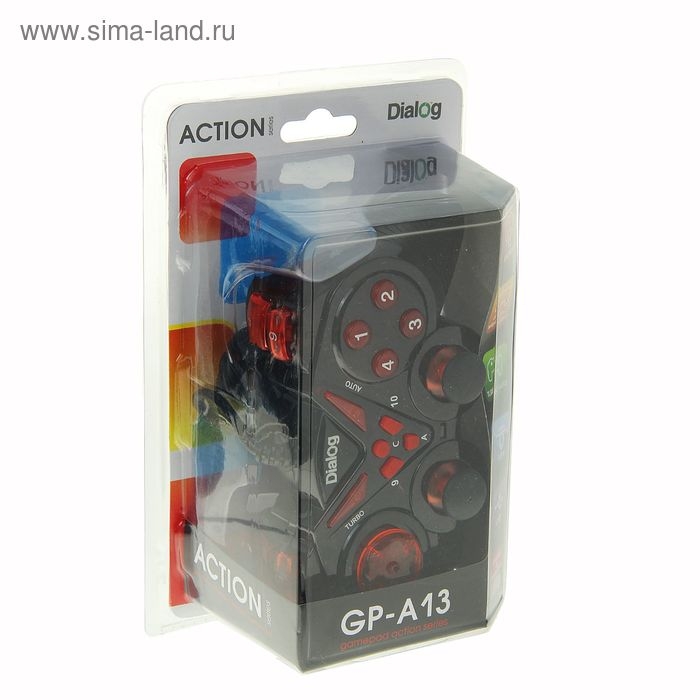Геймпад Dialog Action GP-A13, проводной, вибрация, для PC, PS2/3, USB, черно-красный