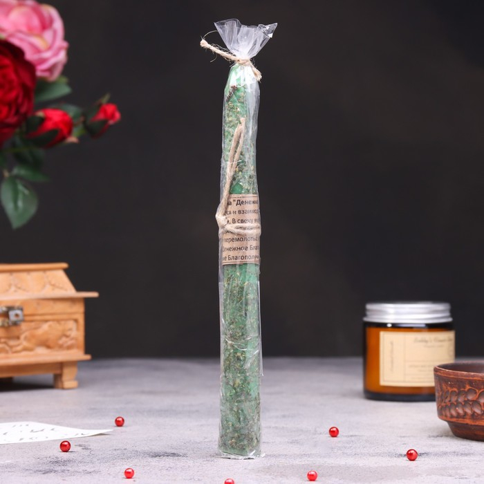 Свеча магическая Свеча магическая "Денежная" с травой, зелёная, 20см