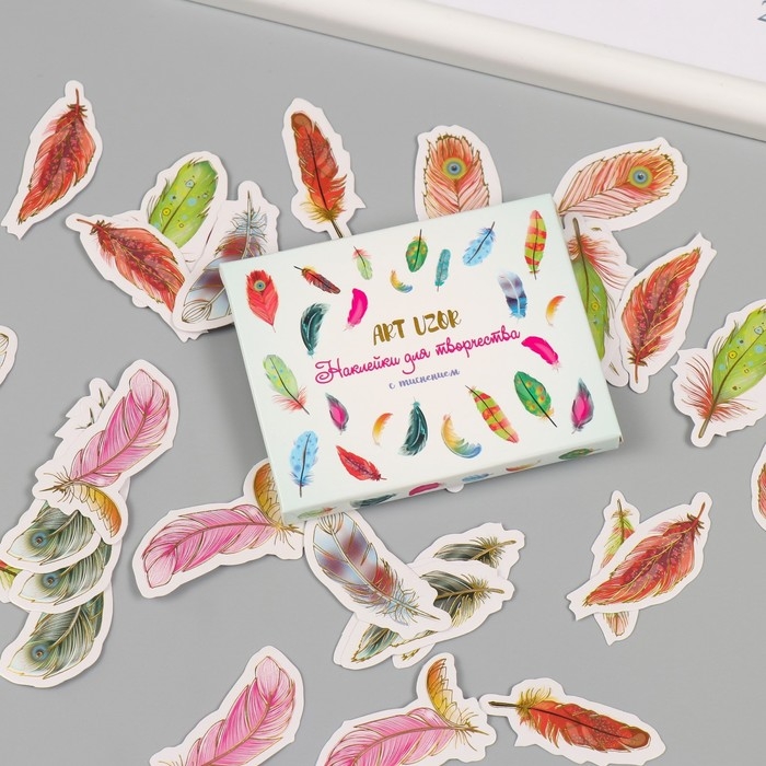 Наклейки для творчества Наклейки для творчества "Пёрышки" тиснение золото набор 48 шт 9х7х0,8 см