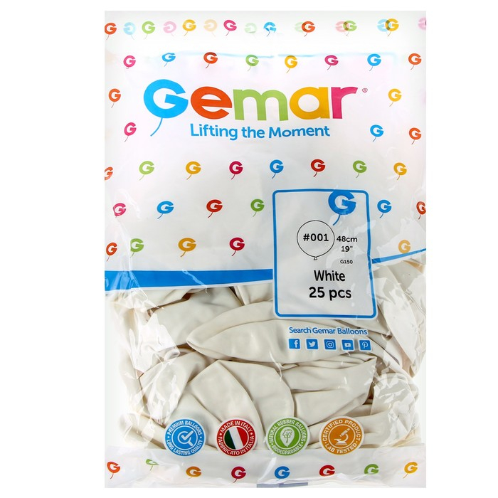 Шар латексный 18 Шар латексный 18", пастель, набор 25 шт., цвет белый