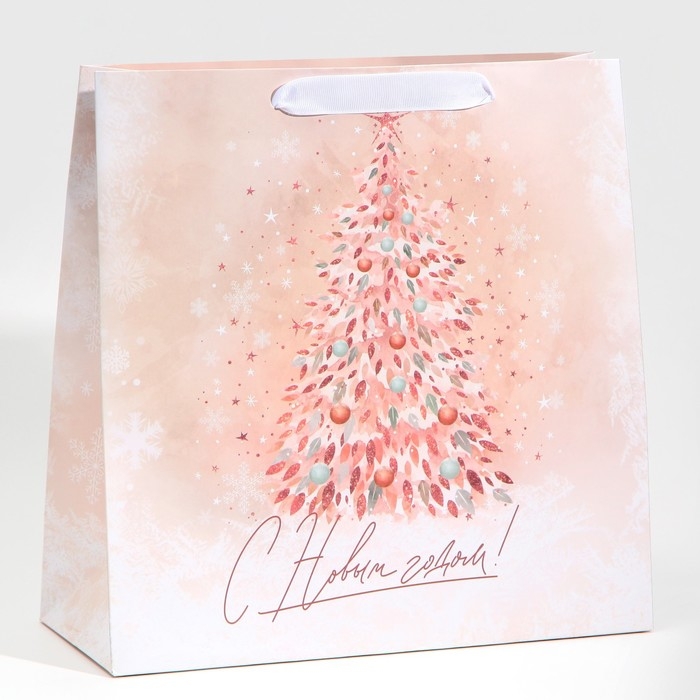 Пакет подарочный новогодний ламинированный квадратный &laquo;Pink&raquo;, 30 х 30 х 12 см, Новый год