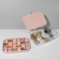 Подставка для украшений &laquo;Шкатулка&raquo; 2 яруса, 30 ячеек, 18&times;14&times;5 см, пластик, цвет розовый