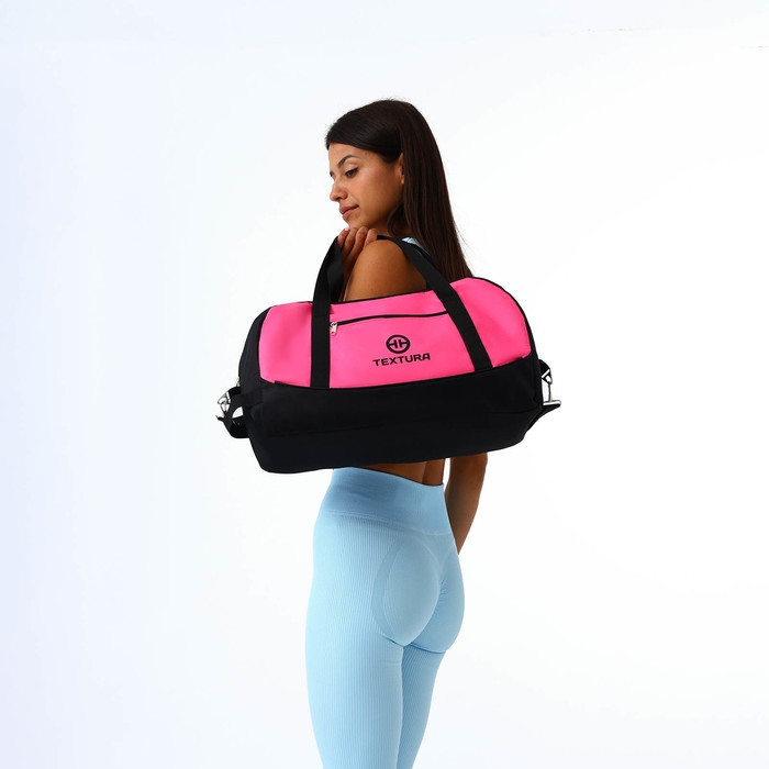 Сумка спортивная женская, TEXTURA, средний размер, цвет чёрный/розовый Сумка спортивная женская, TEXTURA, средний размер, цвет чёрный/розовый