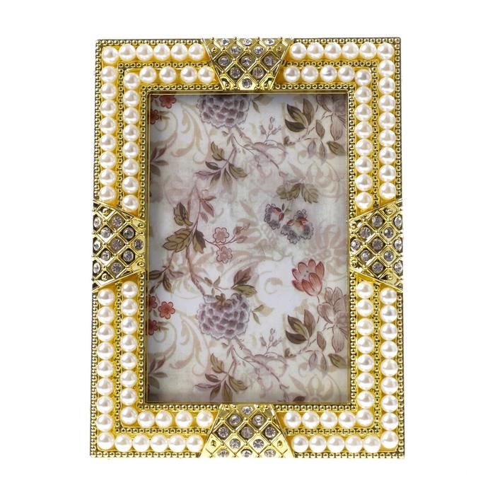 Фоторамка пластик под металл 10х15 см "Жемчуг и стразы" золото 18,8х13,8 см