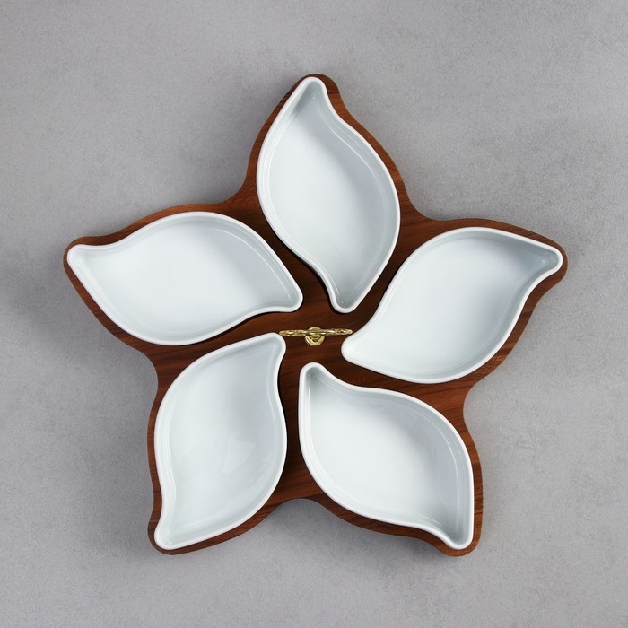 Менажница «Король», 5 шт:300 мл, деревянное основание, фарфор, Иран Менажница «Король», 5 шт:300 мл, деревянное основание, фарфор, Иран