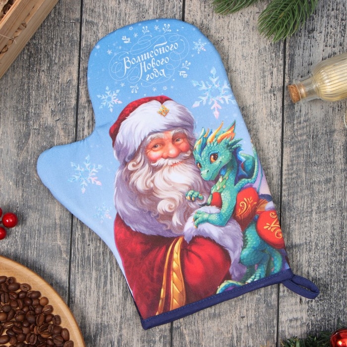 Новый год.Варежка-прихватка Этель "Сказочный гость" 20х28 см, 100% хл, ватин 250 г/м2