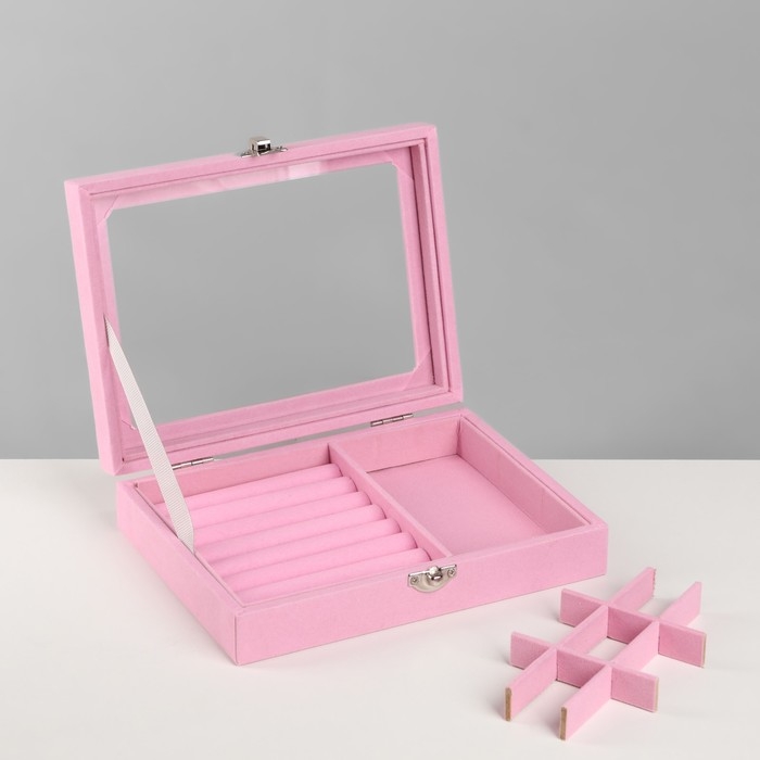 Подставка для украшений &laquo;Шкатулка&raquo;, 7 полос, 9 ячеек, 20,5&times;15&times;5 см, цвет розовый