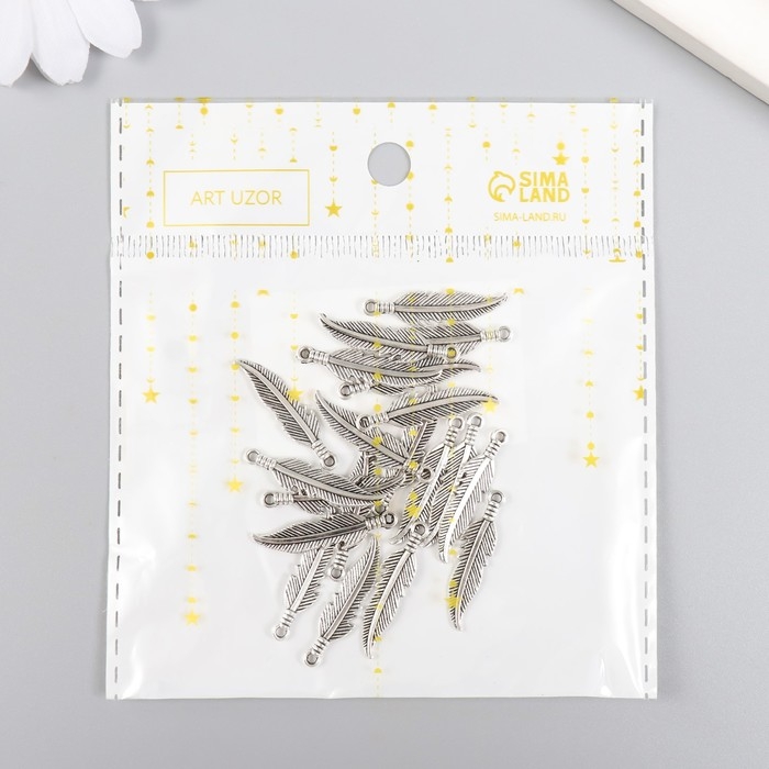 Декор для творчества металл Декор для творчества металл "Пёрышко" серебро набор 20 шт 2,6х0,7 см
