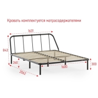 Кровать разборная металлическая "Мира", 1600х2000, Черная