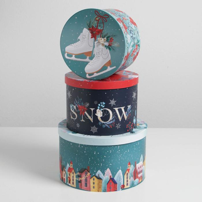 Набор коробок круглых 3 в 1 &laquo;Magic time&raquo;, 18 х 18 х 13 см, 20 х 20 х 14.5 см, 25 х 25 х15 см, Новый год