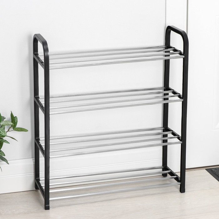 Обувница Доляна, 4 яруса, 50&times;19&times;60 см, цвет чёрный