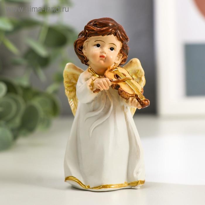 Сувенир полистоун "Ангелочек в платье, с скрипкой/мандолиной" МИКС 8х3,8х3,6 см