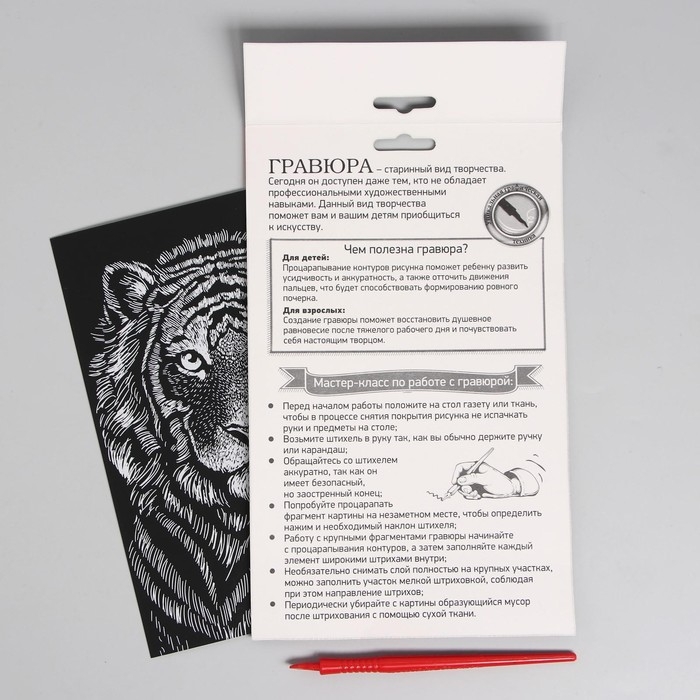 Гравюра &laquo;Тигр&raquo; с металлическим эффектом &laquo;серебро&raquo; А5