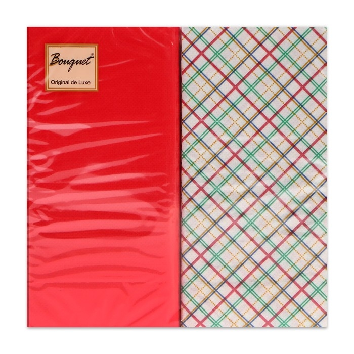 Новогодние салфетки бумажные Bouquet Original de luxe &laquo;Клетка + Красный&raquo;, 2 слоя, 33х33 см, 20 шт.