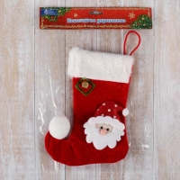 Носок для подарков "Помпошка" Дед Мороз в колпаке, 15х18 см, бело-красный Носок для подарков "Помпошка" Дед Мороз в колпаке, 15х18 см, бело-красный