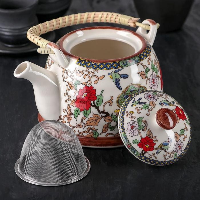 Чайник керамический заварочный с металлическим ситом &laquo;Цветы&raquo;, 900 мл