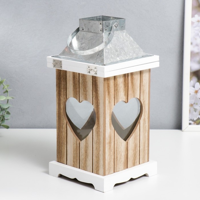 Подсвечник дерево, стекло Подсвечник дерево, стекло "Фонарик любви" 15х15х30,5 см