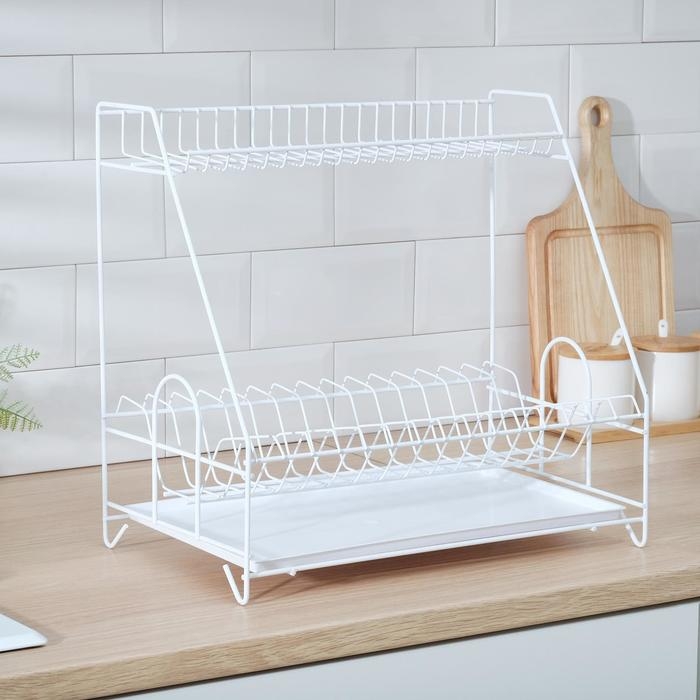 Сушилка для посуды с поддоном 2-х ярусная, 24&times;40&times;38 см, цвет белый