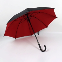 Зонт - трость полуавтоматический «Однотонный», эпонж, двухслойный, 8 спиц, R = 51/60 см, D = 120 см, цвет чёрный/красный Зонт - трость полуавтоматический «Однотонный», эпонж, двухслойный, 8 спиц, R = 51/60 см, D = 120 см, цвет чёрный/красный