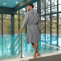 Халат вафельный мужской Экономь и Я рукав 3/4, размер 50-52, серый, 100% хлопок, 200г/м2