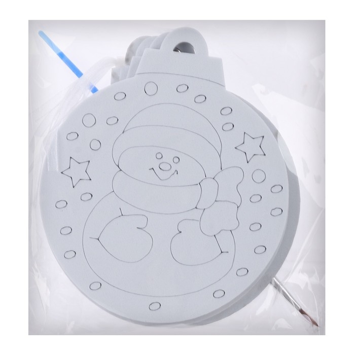 Ёлочное украшение под раскраску «Снеговик» 4 шт., кисть Ёлочное украшение под раскраску «Снеговик» 4 шт., кисть