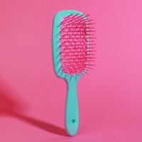 Расчёска массажная, широкая, вентилируемая, 8,5 &times; 20,5 см, PVC коробка, цвет бирюзовый/розовый
