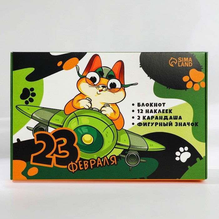Подарочный набор &laquo;Кот&raquo; блокнот А6, значок, наклейки и карандаши 2 шт