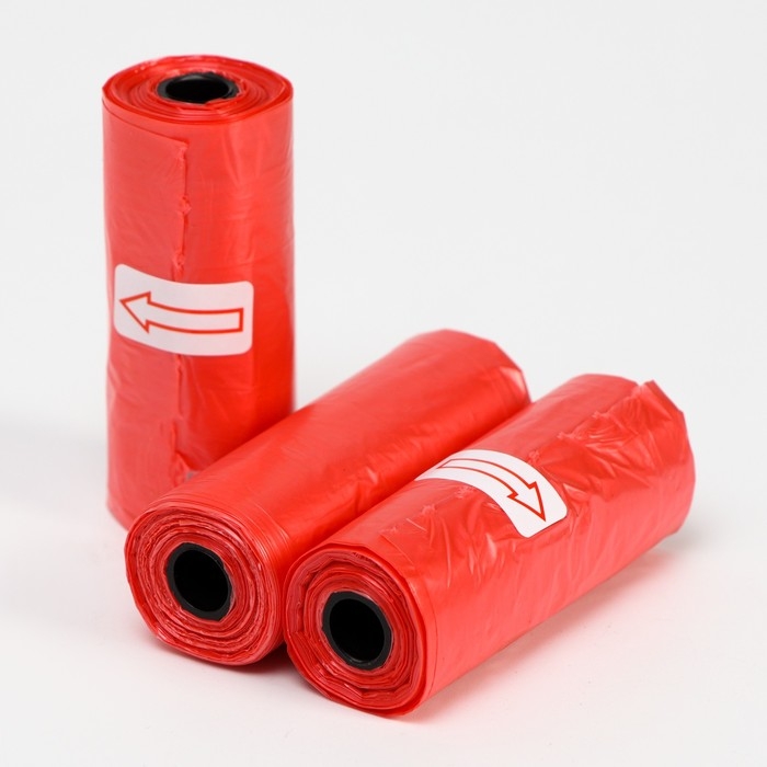 Пакеты для уборки за собаками однотонные (3 рулона по 15 пакетов 29х21 см), красные Пакеты для уборки за собаками однотонные (3 рулона по 15 пакетов 29х21 см), красные