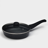 Сковорода Доляна «Элит», d=24 см, пластиковая ручка, стеклянная крышка, антипригарное покрытие, цвет чёрный Сковорода Доляна «Элит», d=24 см, пластиковая ручка, стеклянная крышка, антипригарное покрытие, цвет чёрный