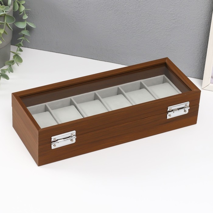 Шкатулка дерево под часы 6 отделений Шкатулка дерево под часы 6 отделений "Коричневая" 8х31х11 см