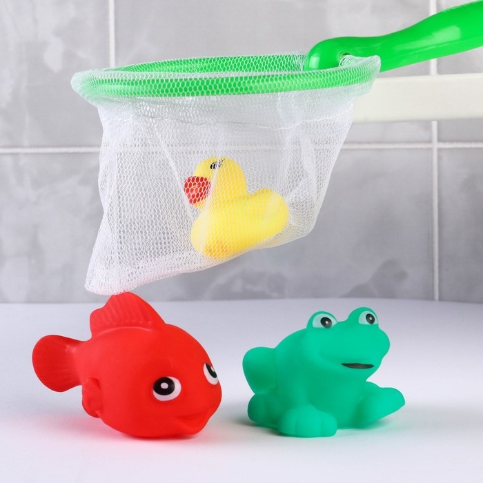 Набор игрушек для ванны Набор игрушек для ванны "На пруду" + сачок + 3 пвх игрушки, Крошка Я
