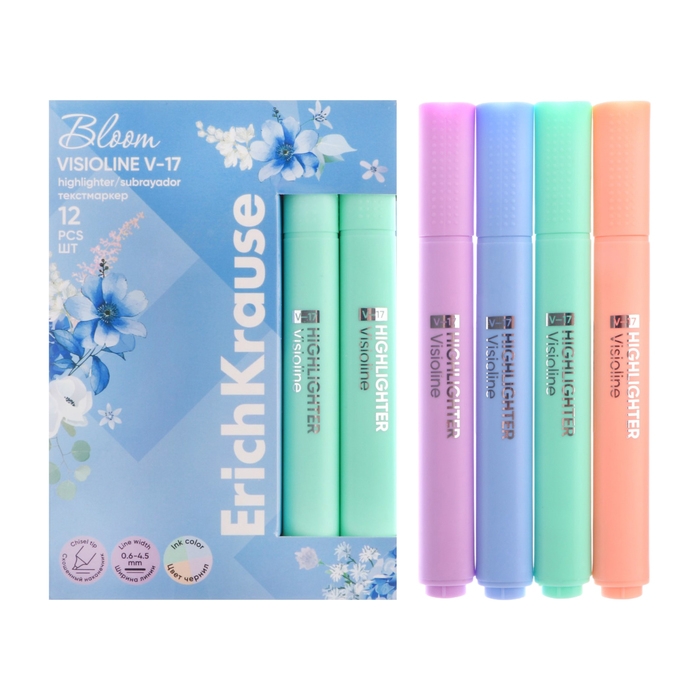 Маркер текстовыделитель ErichKrause Visioline V-17 Pastel Bloom, 4.5 мм, чернила на водной основе, МИКС Маркер текстовыделитель ErichKrause Visioline V-17 Pastel Bloom, 4.5 мм, чернила на водной основе, МИКС