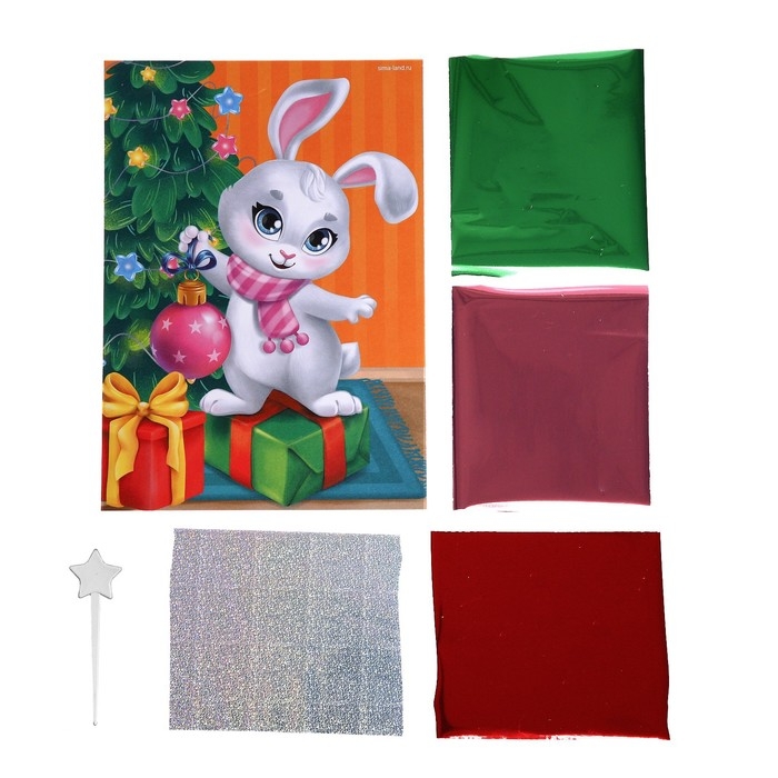 Аппликация фольгой на новый год &laquo;Зайчик&raquo;, новогодний набор для творчества