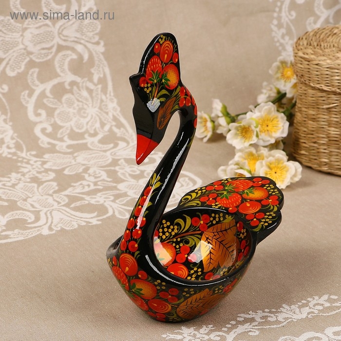 Конфетница &laquo;Лебедь&raquo;, хохлома