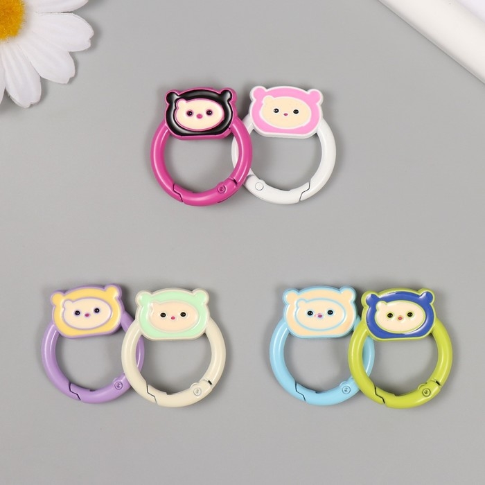 Карабин металл "Медвежонок в шапке" МИКС 3,3х3 см