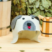 Шапка для бани с детской аппликацией "Собачка", белая, войлок Шапка для бани с детской аппликацией "Собачка", белая, войлок